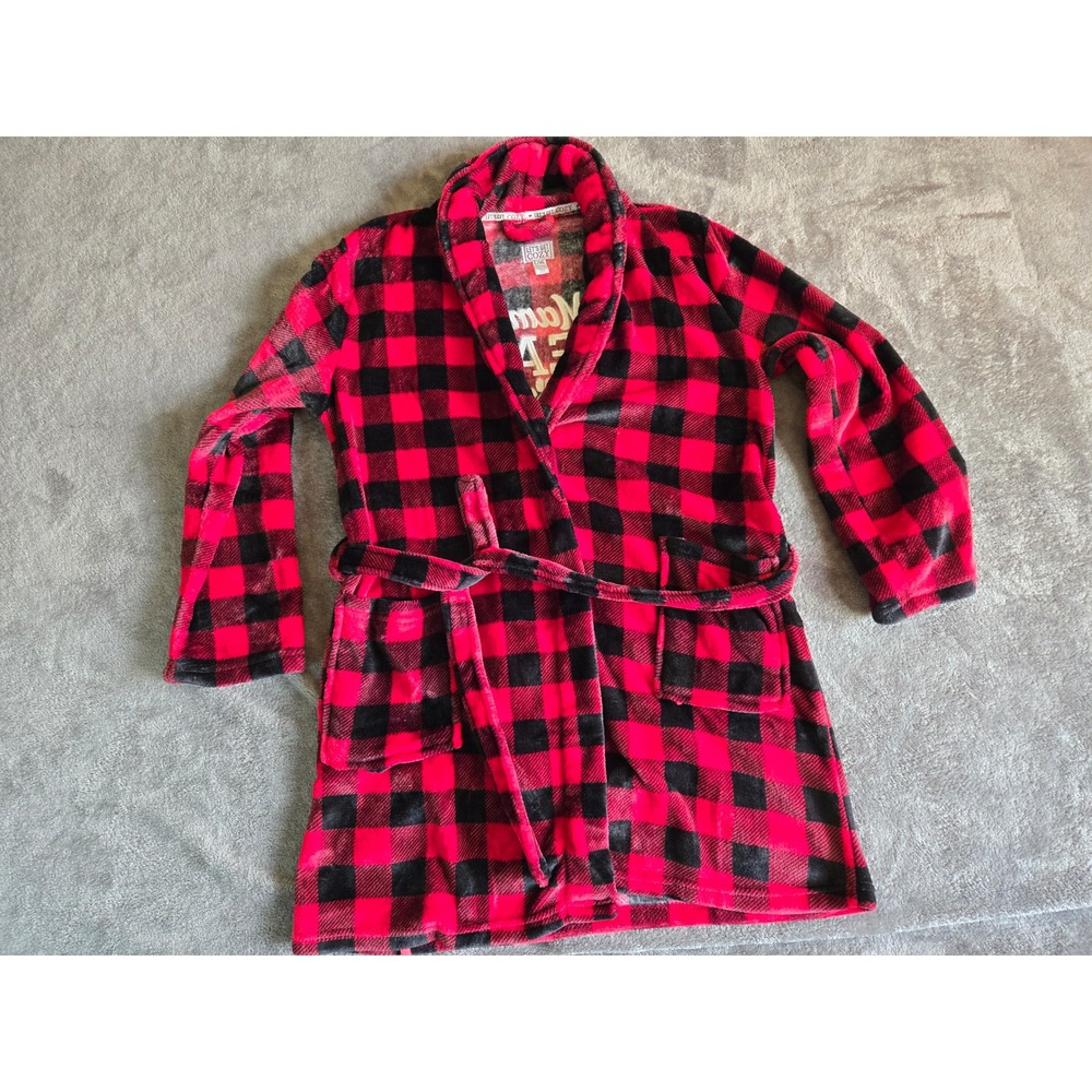 Let's Get Cozy Robe Women L/XL Red Buffalo Plaid Excellent Mama Bear Fleece